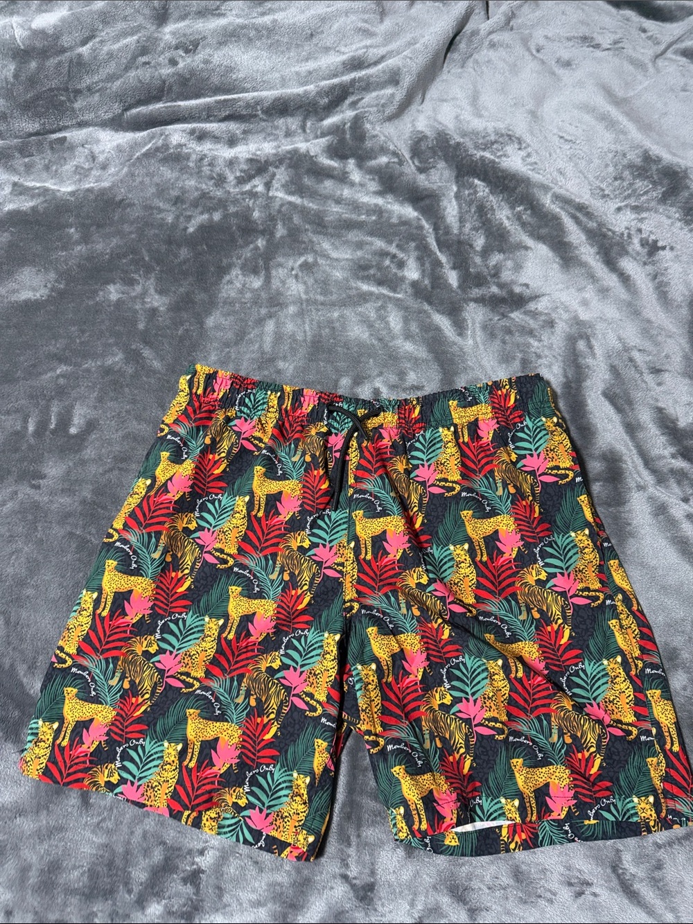 Mango Men’s Tropical Leopard Print Swim Shorts - Black, Yellow, Red, Green, Pink